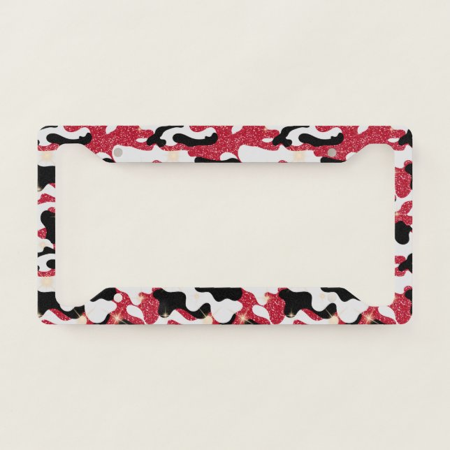 Sparkle Red White Black Camouflage Camo License Plate Frame (Front)
