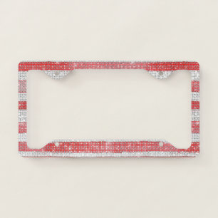 Sparkle Red White Stripes License Plate Frame