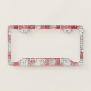 Sparkle Red White Stripes Squares License Plate Frame
