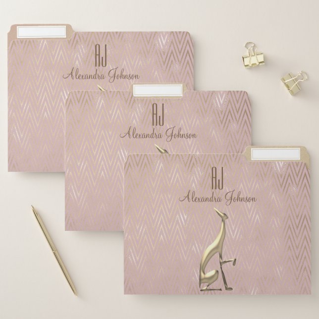 Sparkle Rose Gold Dog Initials Monogram File Folder (Set)