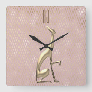 Sparkle Rose Gold Dog Initials Monogram Square Wall Clock