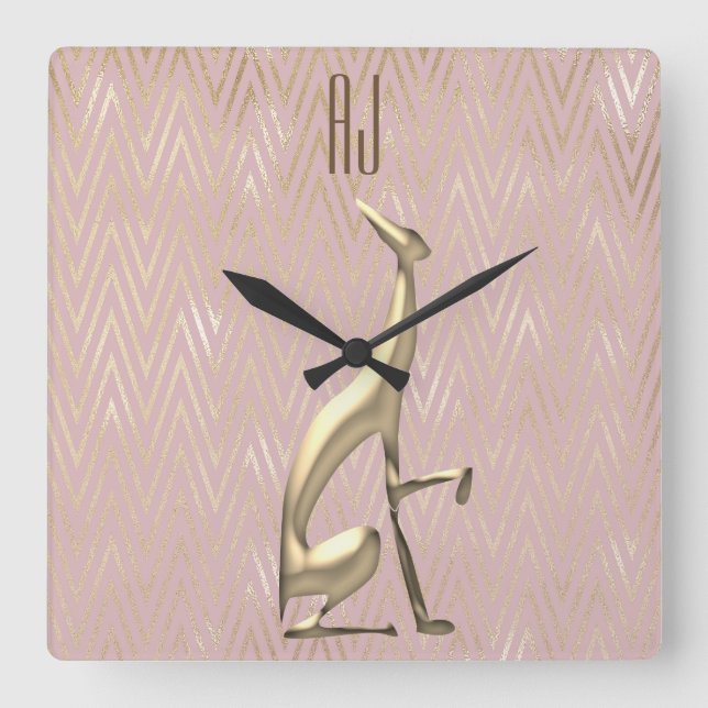 Sparkle Rose Gold Dog Initials Monogram Square Wall Clock (Front)