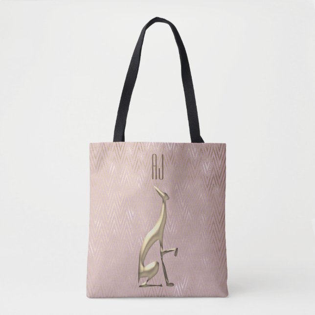 Sparkle Rose Gold Dog Monogrammed Tote Bag (Front)