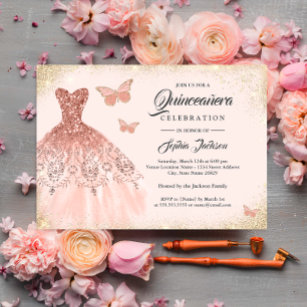 DIY Rose Gold Quinceanera Scroll Invitations | Zazzle