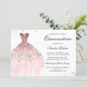 Sparkle Rose Gold Dress Quinceanera Invitation (Standing Front)