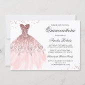 Sparkle Rose Gold Dress Quinceanera Invitation (Front)