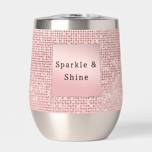 Sparkle Rose Gold Glam Brown Glitter  Thermal Wine Tumbler (Front)