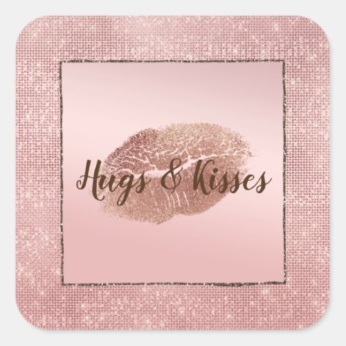 Sparkle Rose Gold Glam Brown Glitz Kiss Square Sticker