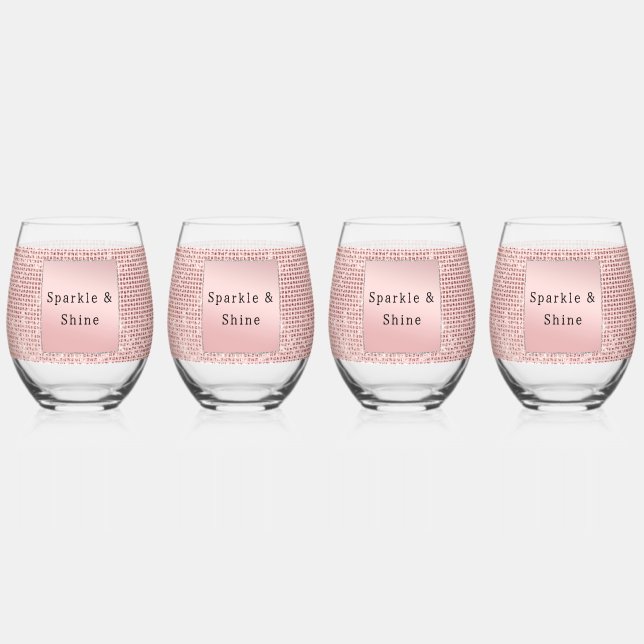 Sparkle Rose Gold Glam  Stemless Wine Glass (Back)