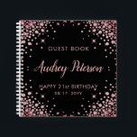 Sparkle Rose Gold Glitter 21st Birthday Guest Book<br><div class="desc">Modern Elegant Sparkle Rose Gold Glitter Black 21st (or any age) Birthday Monogram Custom Personalized Guest Book. This feminine Girly Adult Birhday party design feature an elegant hand lettered calligraphy script and rose gold diamond glitter frame on black background. Ideal for a feminine adult milestone birthday celebration, perfectly captures the...</div>