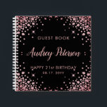 Sparkle Rose Gold Glitter 21st Birthday Guest Book<br><div class="desc">Modern Elegant Sparkle Rose Gold Glitter Black 21st (or any age) Birthday Monogram Custom Personalized Guest Book. This feminine Girly Adult Birhday party design feature an elegant hand lettered calligraphy script and rose gold diamond glitter frame on black background. Ideal for a feminine adult milestone birthday celebration, perfectly captures the...</div>