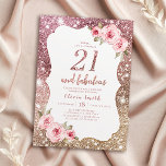 Sparkle rose gold glitter and floral 21st birthday invitation<br><div class="desc">Faux rose gold sparkle glitter background and blush pink floral with "21 and fabulous" script in center,  elegant and stylish,  great 21st birthday party invitations.</div>