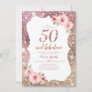 Sparkle rose gold glitter and floral 50th birthday invitation
