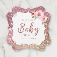 Sparkle rose gold glitter and floral baby shower favor tags