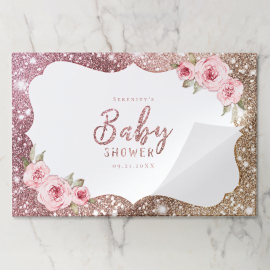 Sparkle rose gold glitter and floral baby shower paper placemat