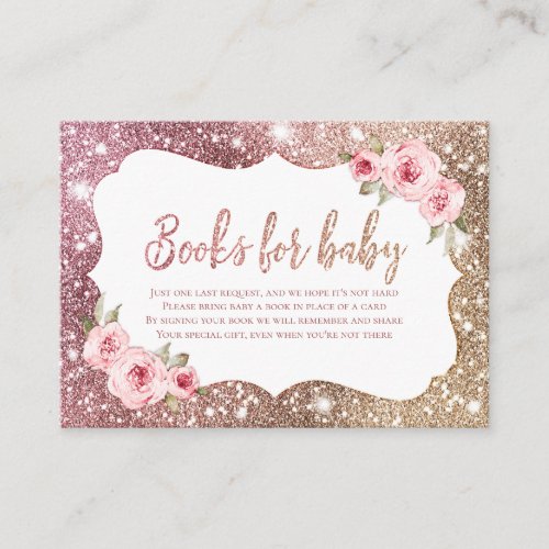 Sparkle rose gold glitter and floral books request enclosure card