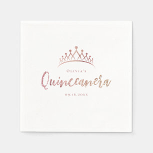 Sparkle rose gold glitter and floral bridal shower napkins