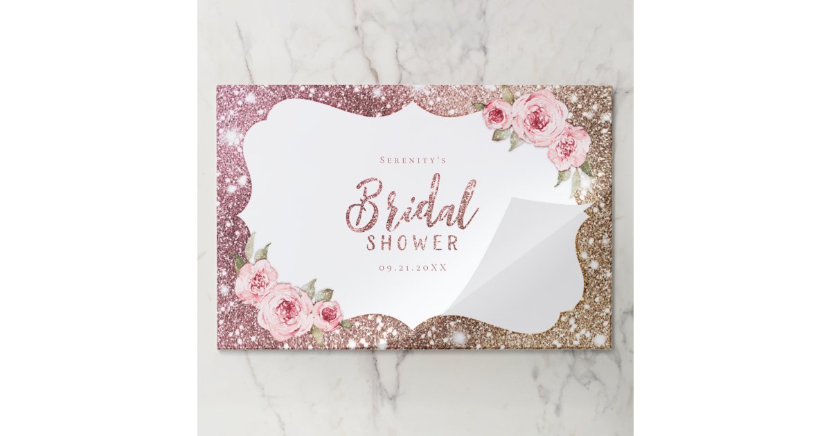 Sparkle rose gold glitter and floral bridal shower paper placemat | Zazzle