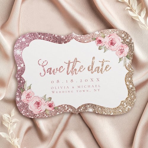 Sparkle rose gold glitter and floral Save The Date