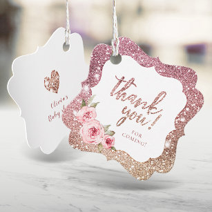 Sparkle rose gold glitter and floral thank you favor tags