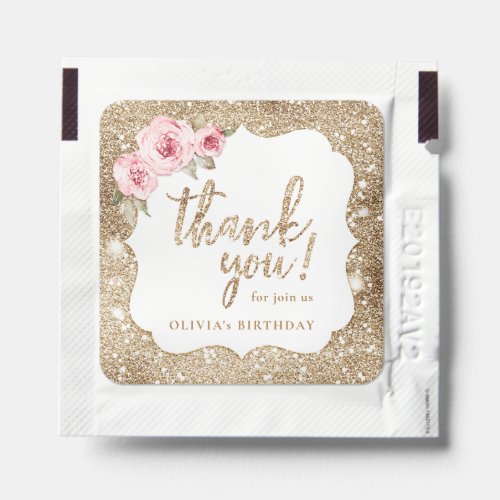 Sparkle rose gold glitter and floral thank you han hand sanitizer packet