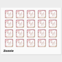 Sparkle rose gold glitter and floral thank you square sticker