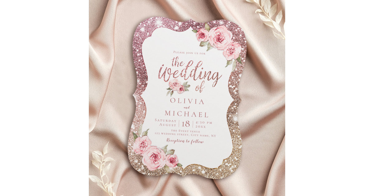 Destiny Las Vegas Wedding Invite Rose Gold Glitter, Zazzle