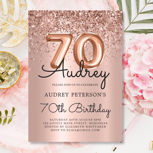 Sparkle Rose Gold Glitter Balloon 70th Birthday