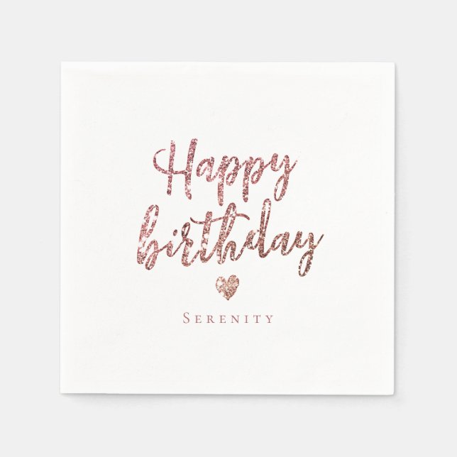 Sparkle rose gold glitter happy birthday napkins (Front)