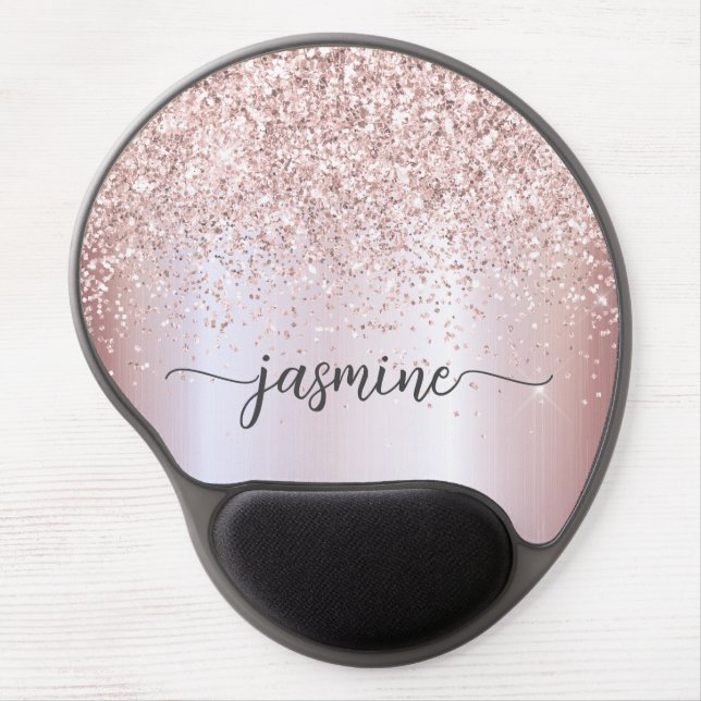 Sparkle Rose Gold Glitter Metallic Monogram Name  Gel Mouse Pad (Front)