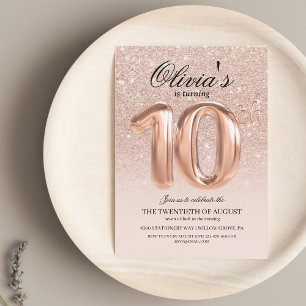 Sparkle Rose Gold Glitter Ombre 10th Birthday Invitation