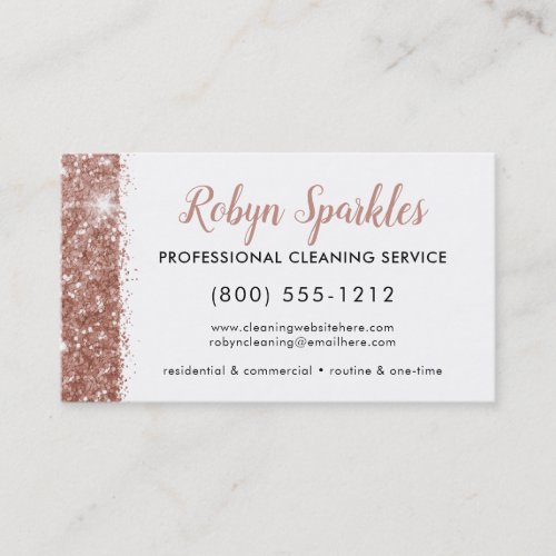 Sparkle Rose Gold Pink Cleaning Service Maid Business Card