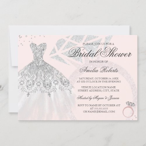 Sparkle Rose Gold Silver Dress Ring Bridal Shower Invitation