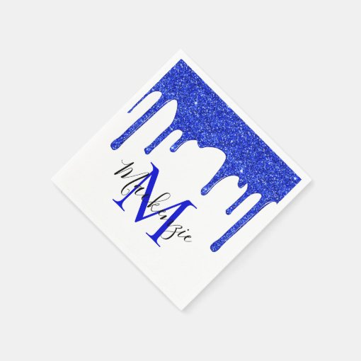 Sparkle Royal Blue Glitter Drips Monogram Napkins Zazzle