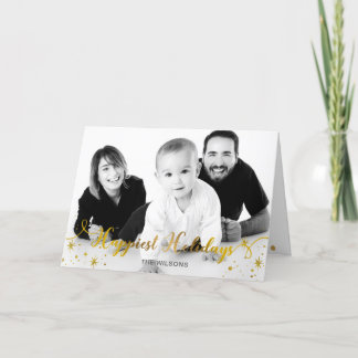Sparkle Script Happiest Holiday Gold Photo Card
