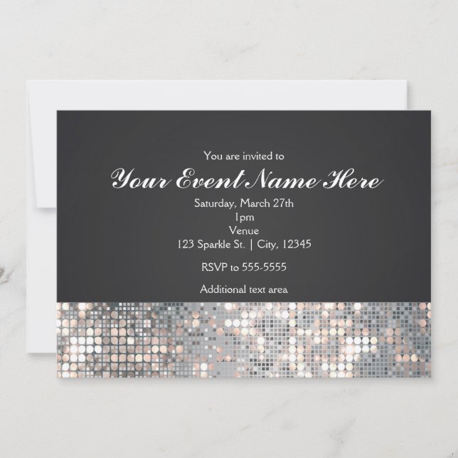 Sparkle Sequins Black Glam Wedding Invitation Card (Front)