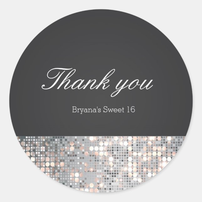 Sparkle Sequins Glam Black Wedding Favor Stickers (Front)