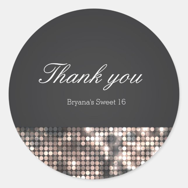 Sparkle Sequins Glam Black Wedding Favor Stickers (Front)