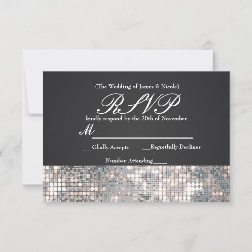 Sparkle Sequins Glamour Black Wedding RSVP Card