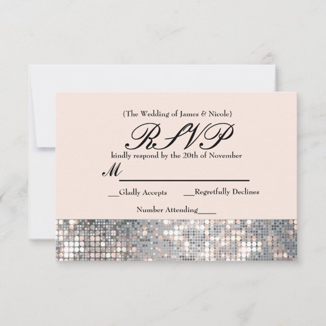 Sparkle Sequins Glamour Wedding RSVP Card (Front)