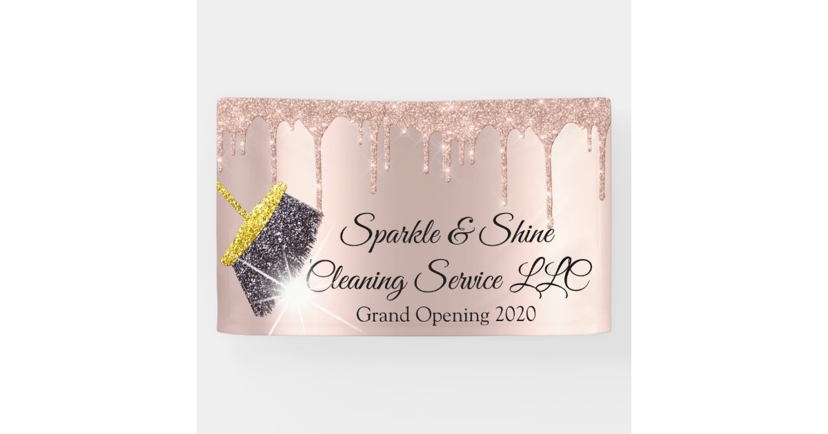 Sparkle Shine Cleaning Grand Opening Broom Drips Banner Zazzle Com