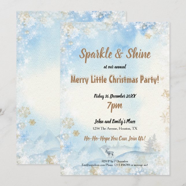 Sparkle Shine Frosty Blue Merry Little Christmas Invitation (Front/Back)