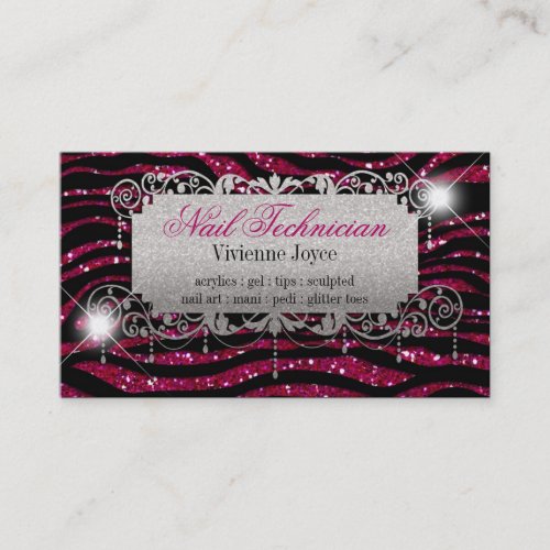 Sparkle  Shine Fuschia  Zebra  Business Cards