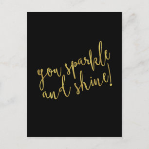 Sparkle Shine Quote Faux Gold Foil Glitter Postcard