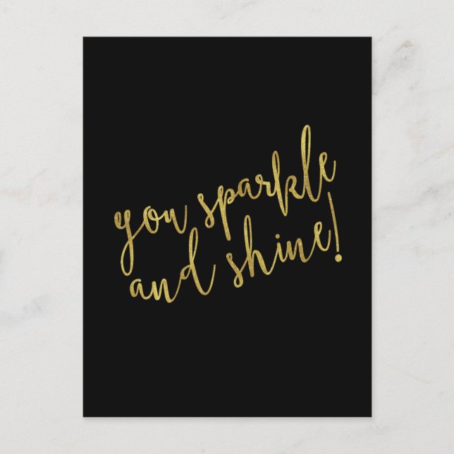 Sparkle Shine Quote Faux Gold Foil Glitter Postcard (Front)