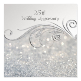 Sparkle Silver 25th Wedding Anniversary Card