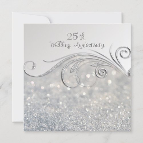 Sparkle Silver 25th Wedding Anniversary Invitation