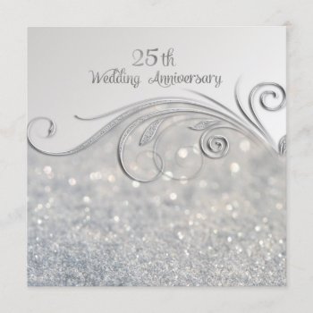 Sparkle Silver 25th Wedding Anniversary Invitation by SpiceTree_Weddings at Zazzle