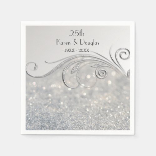 Sparkle Silver 25th Wedding Anniversary Napkins