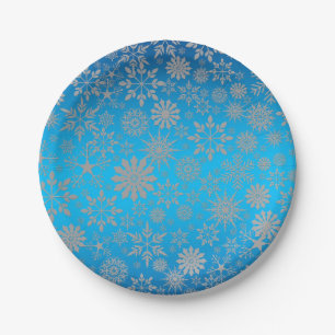 Sparkle Silver Christmas Snowflake Paper Plate